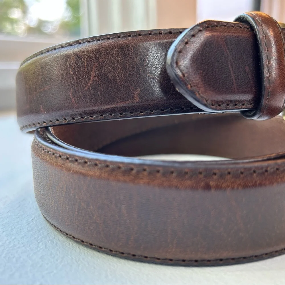 Genuine Italian brown leather belt with brass buckle size 40
